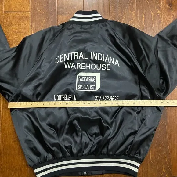 West Ark Vintage 70s 80s Central Indiana Warehouse Bomber Jacket Black Mens 2XL - Picture 9 of 10
